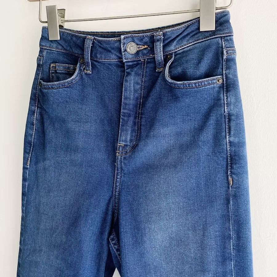 W24 灰藍下擺抽鬚經典素面刷色 牛仔棉質長褲鉛筆褲 pants vintage-1