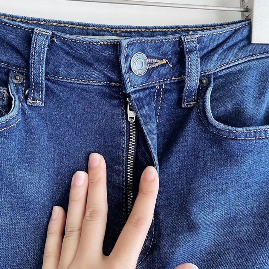 W24 灰藍下擺抽鬚經典素面刷色 牛仔棉質長褲鉛筆褲 pants vintage-3