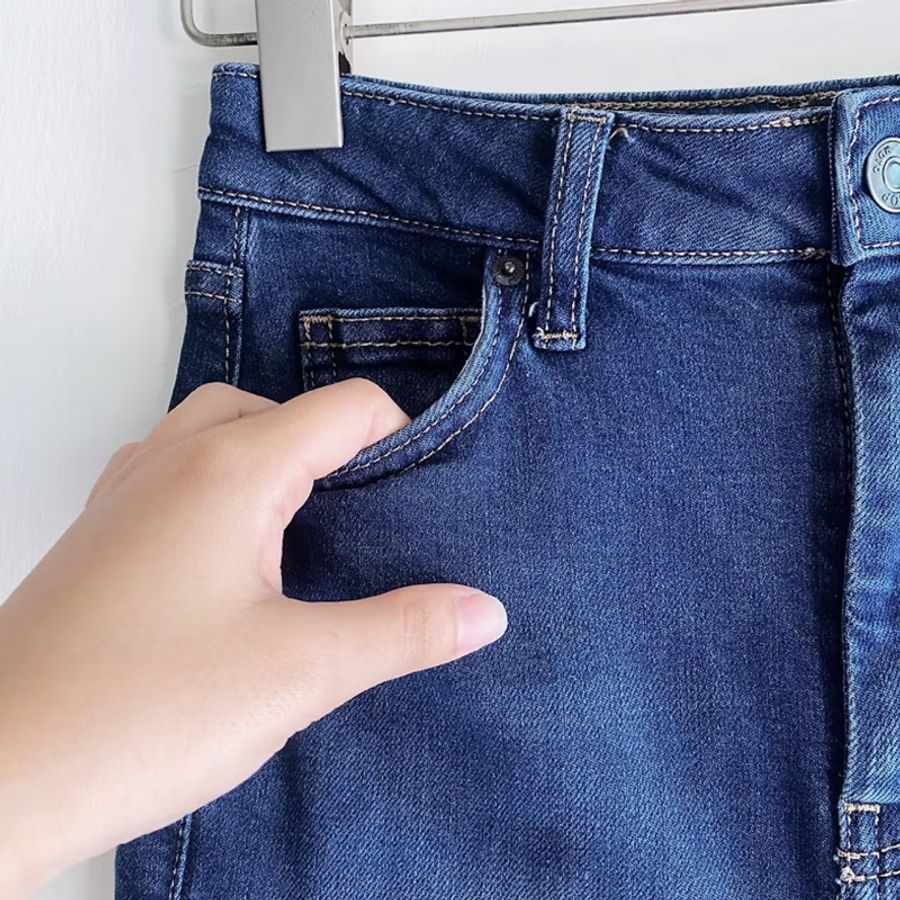 W24 灰藍下擺抽鬚經典素面刷色 牛仔棉質長褲鉛筆褲 pants vintage-4