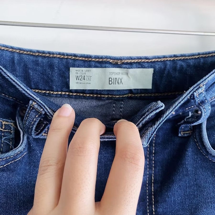 W24 灰藍下擺抽鬚經典素面刷色 牛仔棉質長褲鉛筆褲 pants vintage-5