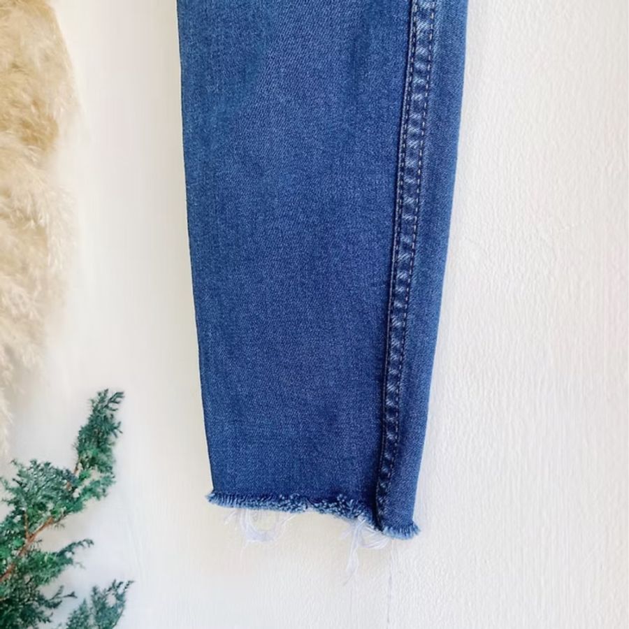 W24 灰藍下擺抽鬚經典素面刷色 牛仔棉質長褲鉛筆褲 pants vintage-7