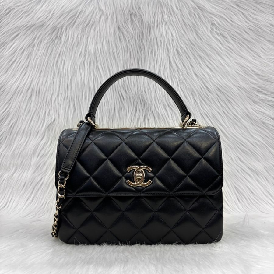 Chanel 黑羊皮金釦Trendy CC手提肩背兩用包Handle 25-0