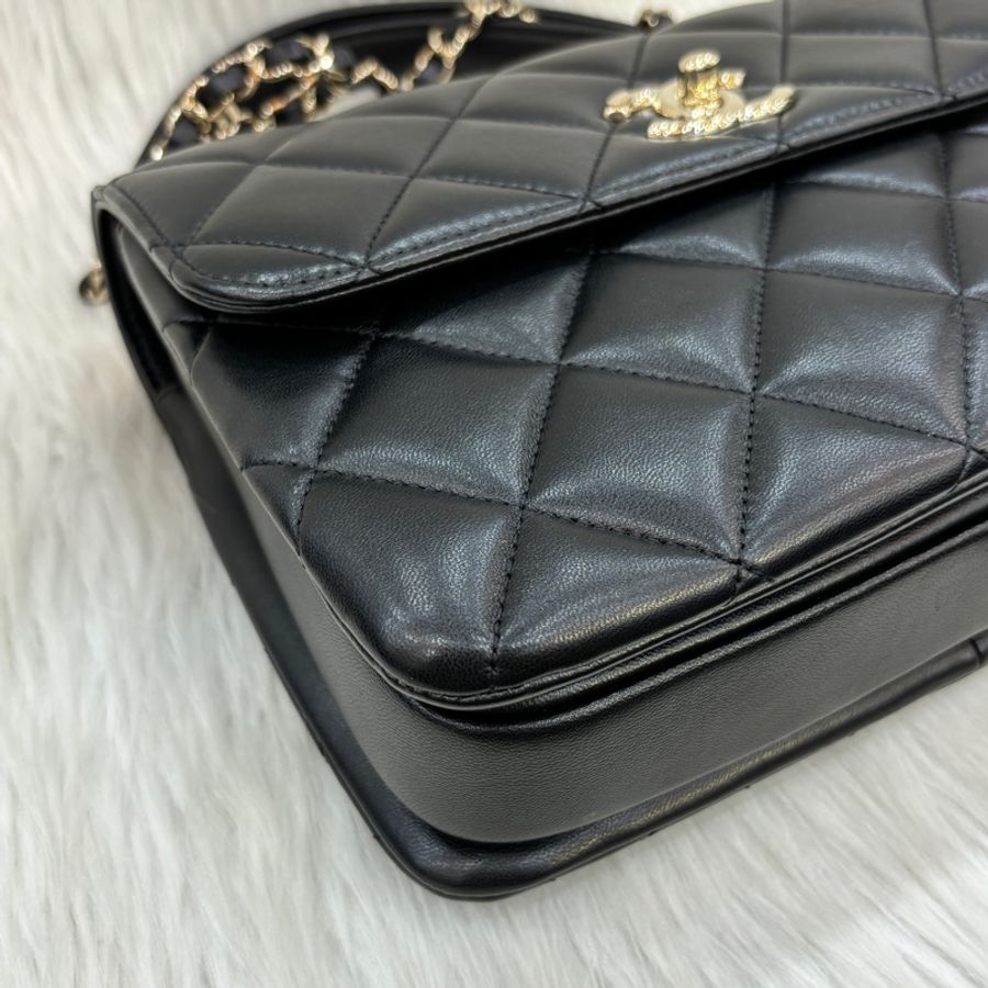 Chanel 黑羊皮金釦Trendy CC手提肩背兩用包Handle 25-6