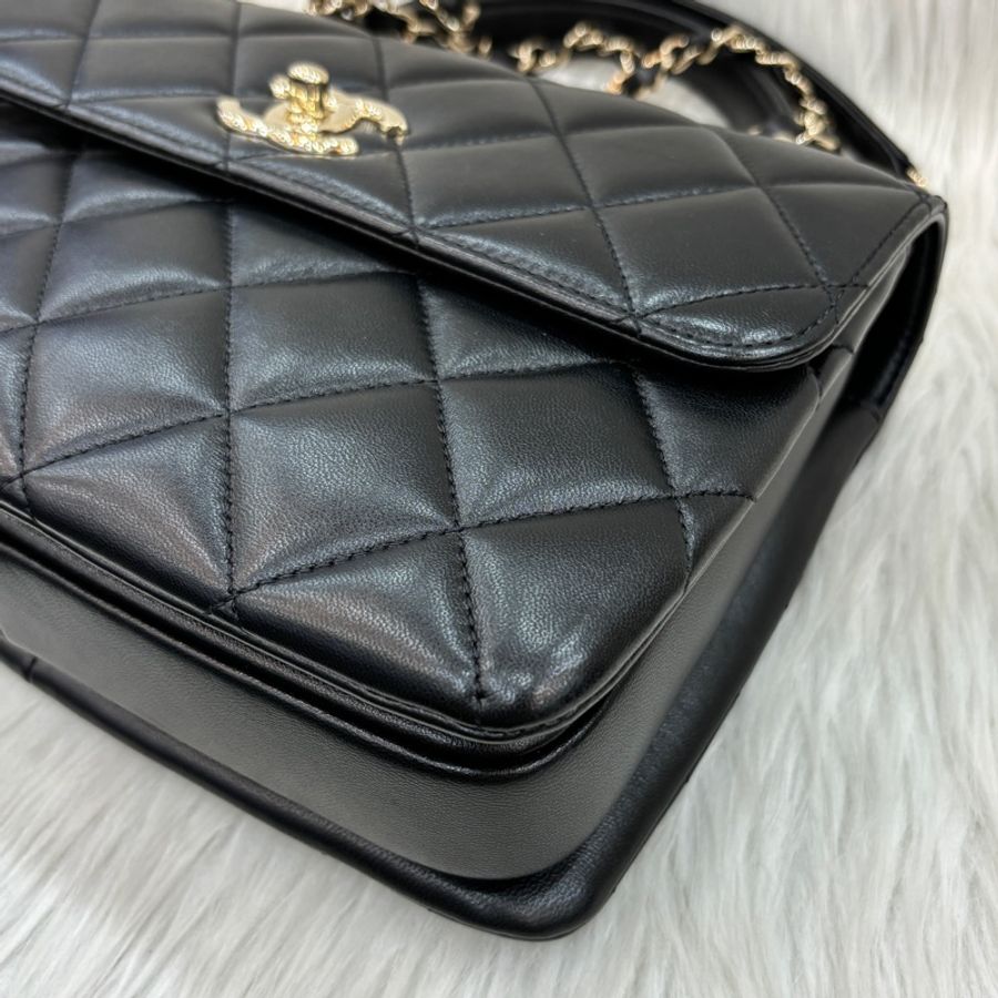 Chanel 黑羊皮金釦Trendy CC手提肩背兩用包Handle 25-7