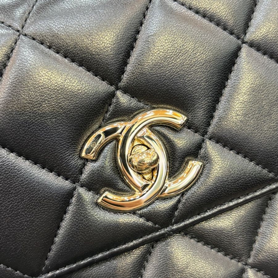 Chanel 黑羊皮金釦Trendy CC手提肩背兩用包Handle 25-10