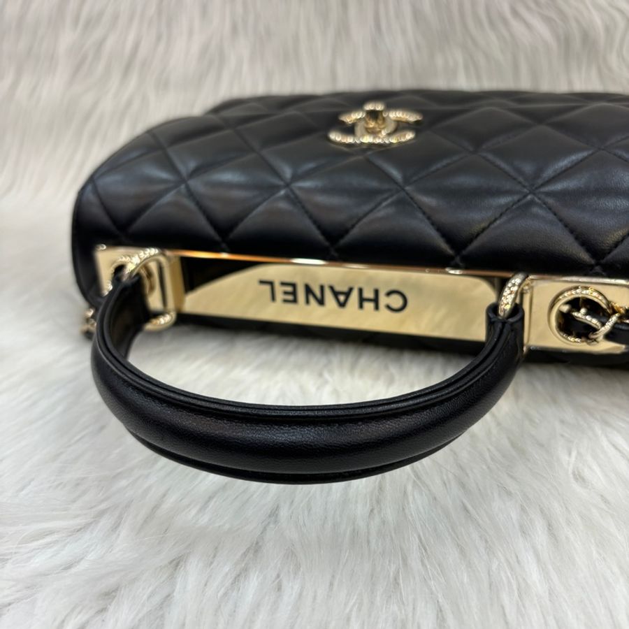 Chanel 黑羊皮金釦Trendy CC手提肩背兩用包Handle 25-13