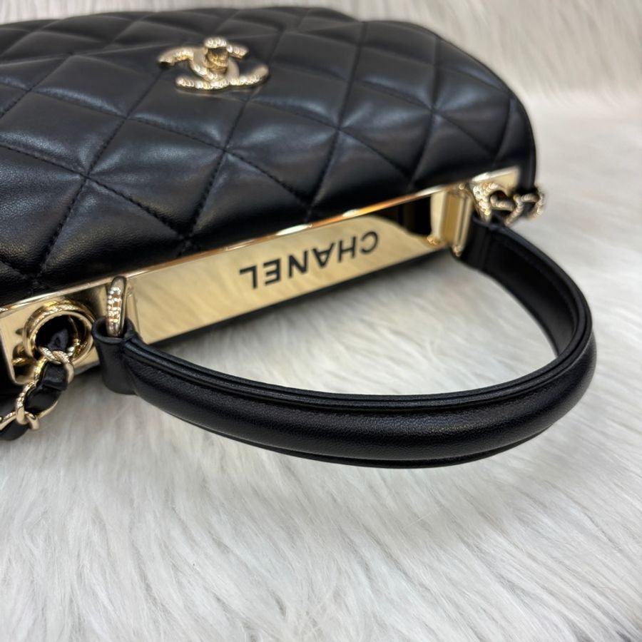 Chanel 黑羊皮金釦Trendy CC手提肩背兩用包Handle 25-14