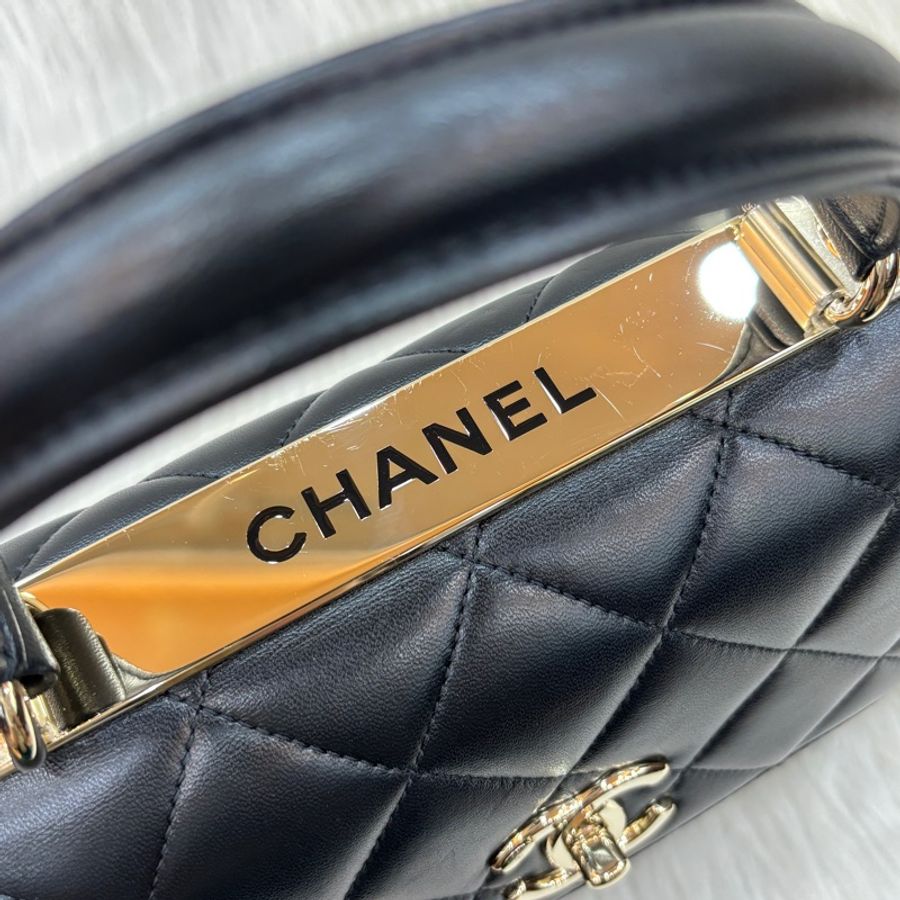 Chanel 黑羊皮金釦Trendy CC手提肩背兩用包Handle 25-15