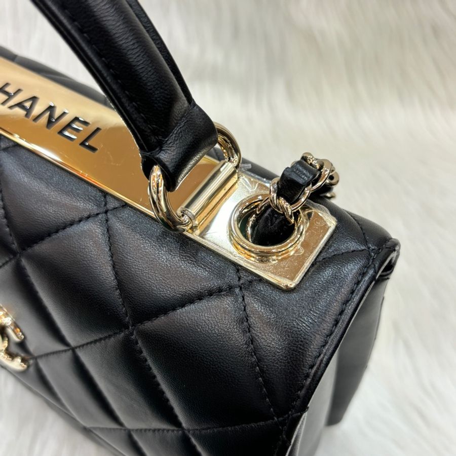 Chanel 黑羊皮金釦Trendy CC手提肩背兩用包Handle 25-16