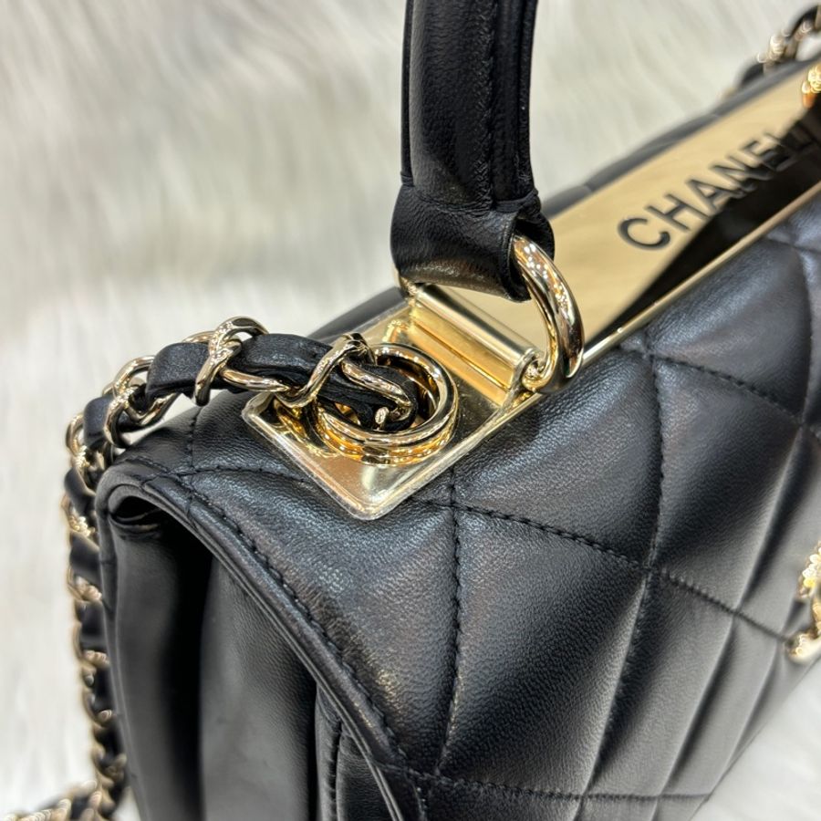 Chanel 黑羊皮金釦Trendy CC手提肩背兩用包Handle 25-17