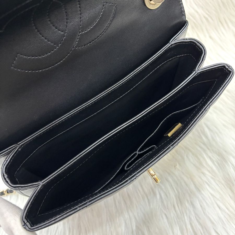 Chanel 黑羊皮金釦Trendy CC手提肩背兩用包Handle 25-22