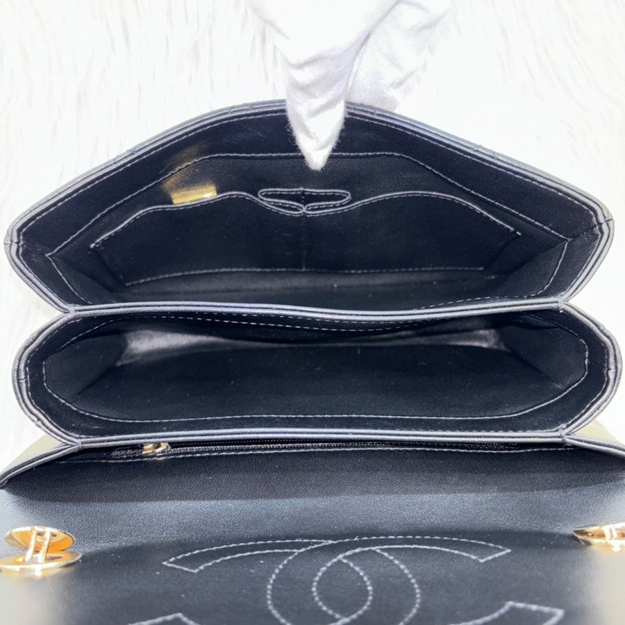 Chanel 黑羊皮金釦Trendy CC手提肩背兩用包Handle 25-25