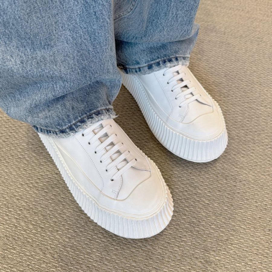 🎁夏季折扣倒數🎁Jil Sander 女款帆布厚底餅乾鞋 增高4.5公分白色 IT37/38/39 建議購買小一號-2