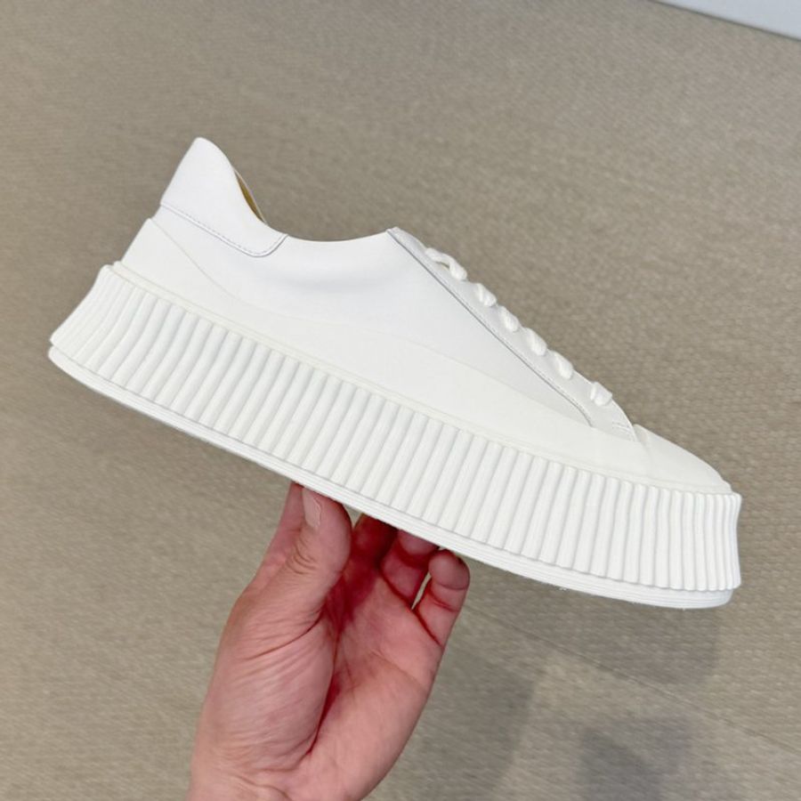 🎁夏季折扣倒數🎁Jil Sander 女款帆布厚底餅乾鞋 增高4.5公分白色 IT37/38/39 建議購買小一號-4