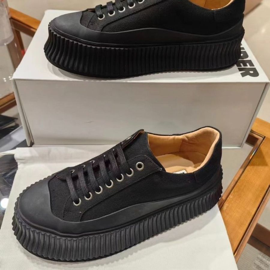 Jil Sander 女款帆布厚底餅乾鞋 增高4.5公分 黑色 IT37/38 建議購買小一號-0