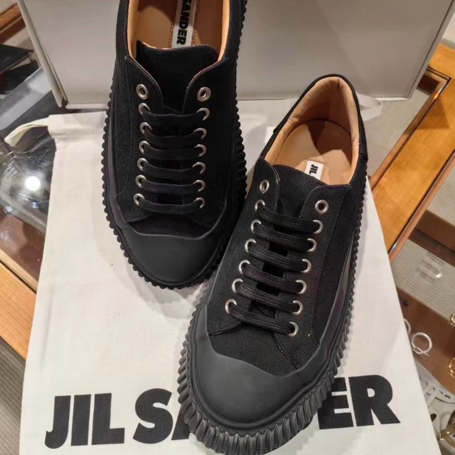 Jil Sander 女款帆布厚底餅乾鞋 增高4.5公分 黑色 IT37/38 建議購買小一號-2