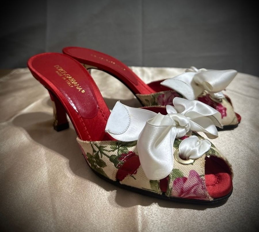 限時優惠 dolce & gabbana canvas floral print slides 花園緞帶蝴蝶結涼鞋 穆勒鞋 懶人鞋 36-3
