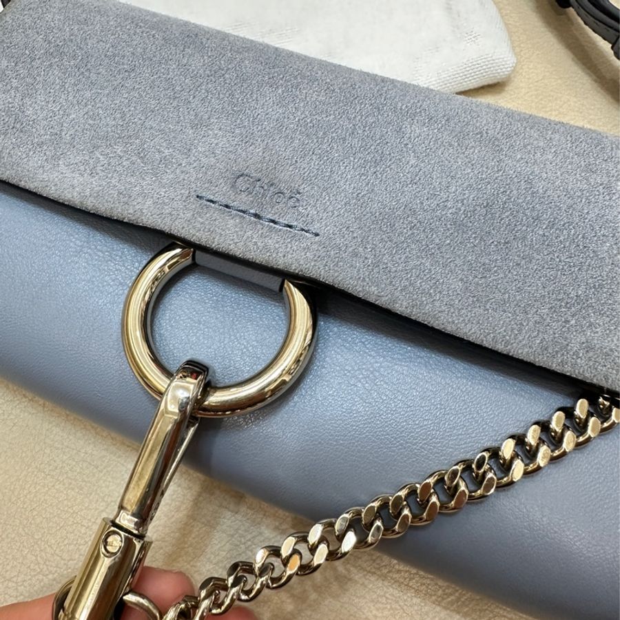 Chloe Faye mini leather wallet bag小牛皮拼接麂皮鏈帶肩背包 woc Washed Blue-23