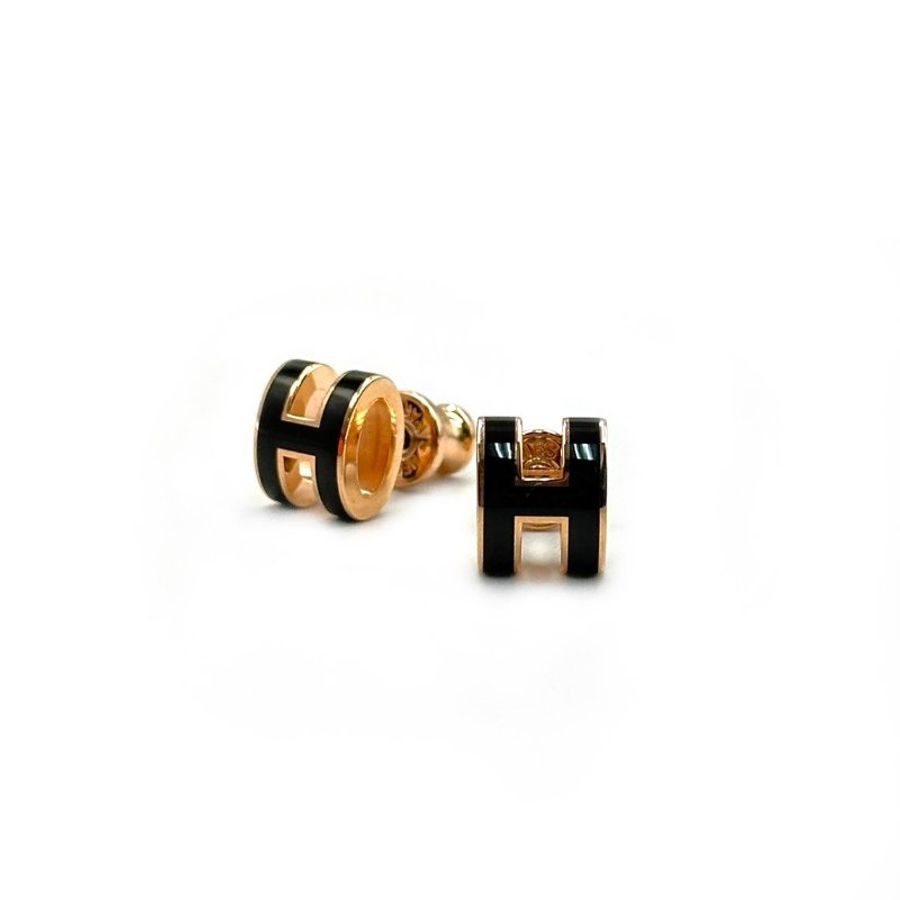 HERMES MinipopH 耳環 - 黑玫瑰金-1