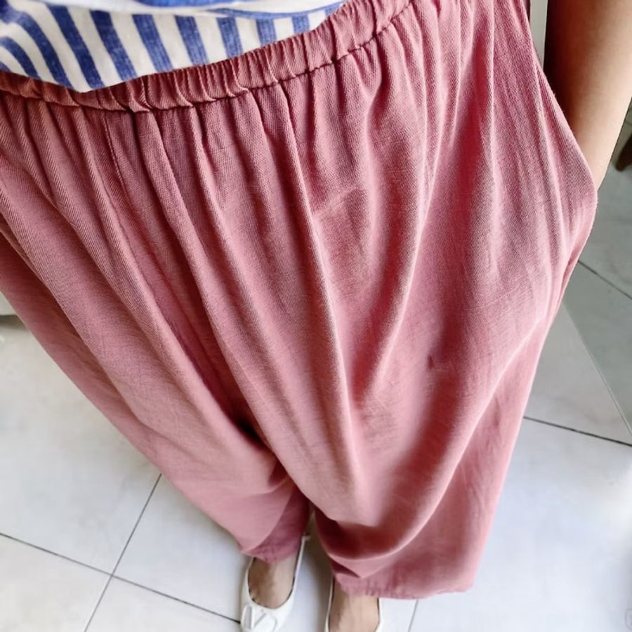 淺淺粉紅優雅夏季涼涼女孩 古著薄料絲混紡長褲寬褲 pants vintage-4