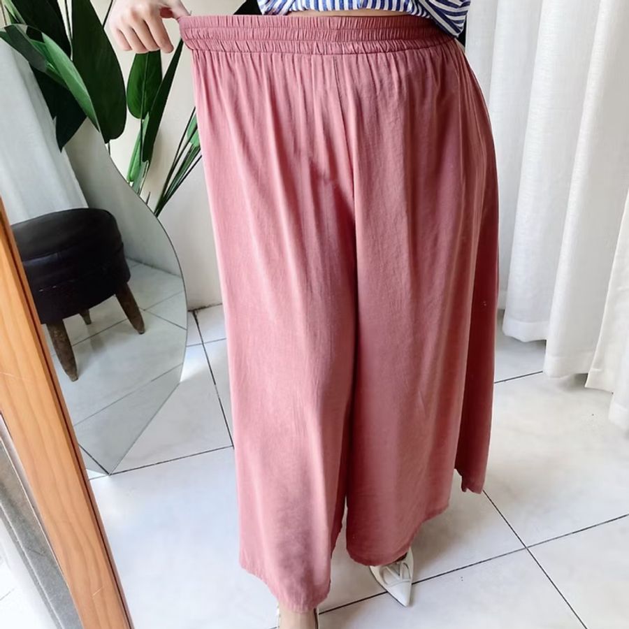淺淺粉紅優雅夏季涼涼女孩 古著薄料絲混紡長褲寬褲 pants vintage-5
