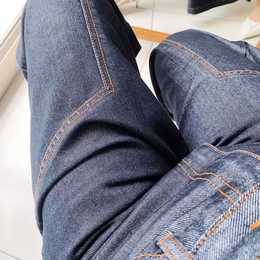 黑藍光澤性格挺版車縫線 古著牛仔棉質長褲寬褲 pants vintage-7