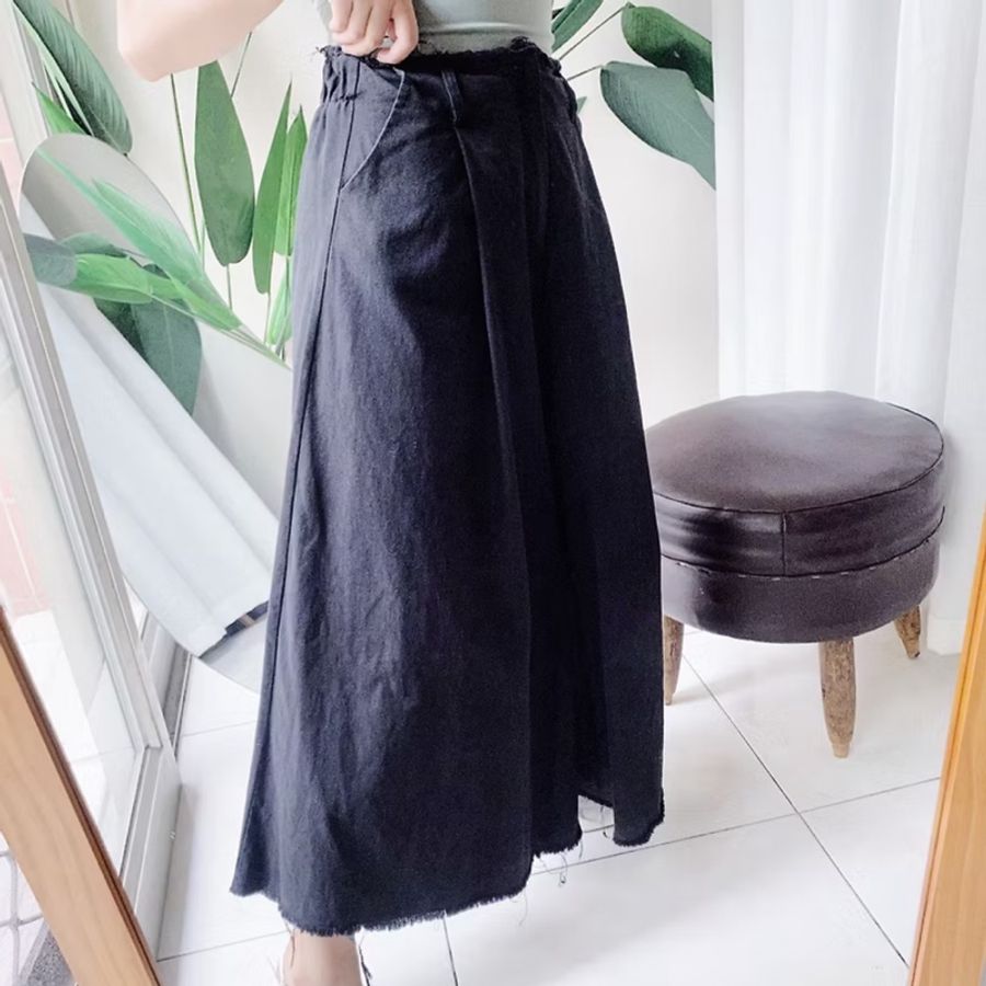 灰黑抽鬚打褶寬版 棉質薄料大A字長褲寬褲 pants vintage-3