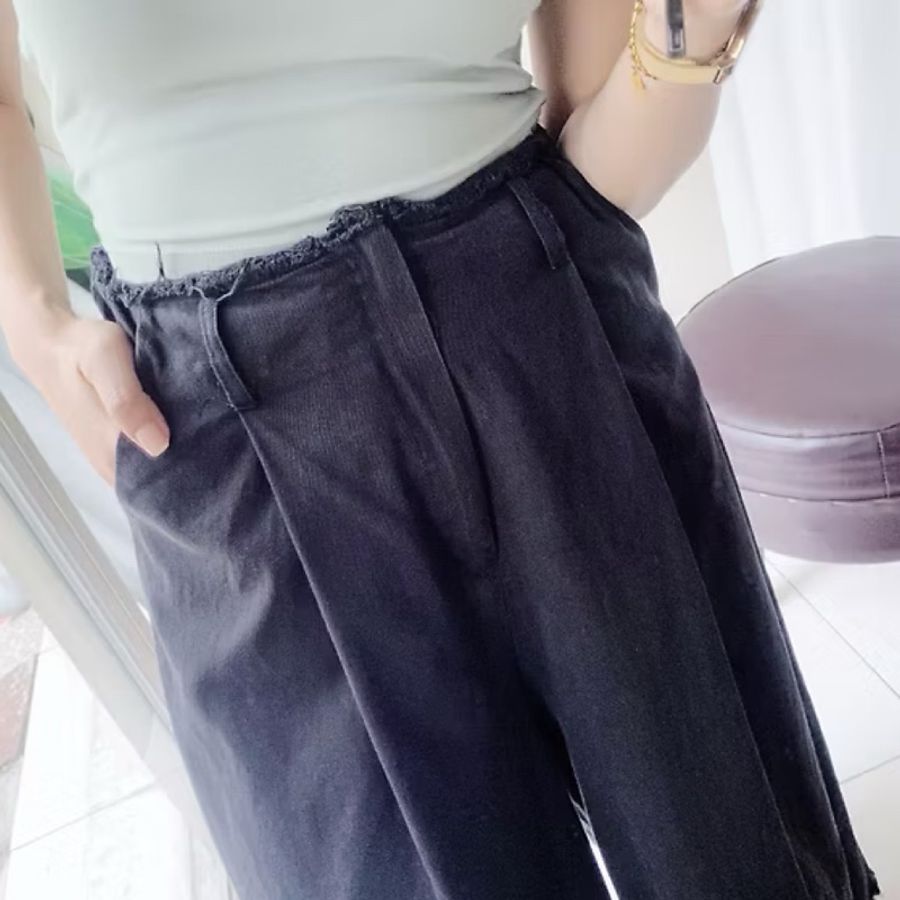 灰黑抽鬚打褶寬版 棉質薄料大A字長褲寬褲 pants vintage-4