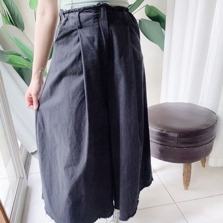 灰黑抽鬚打褶寬版 棉質薄料大A字長褲寬褲 pants vintage-6