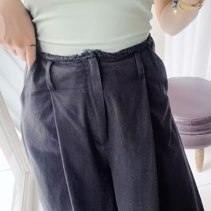 灰黑抽鬚打褶寬版 棉質薄料大A字長褲寬褲 pants vintage-7