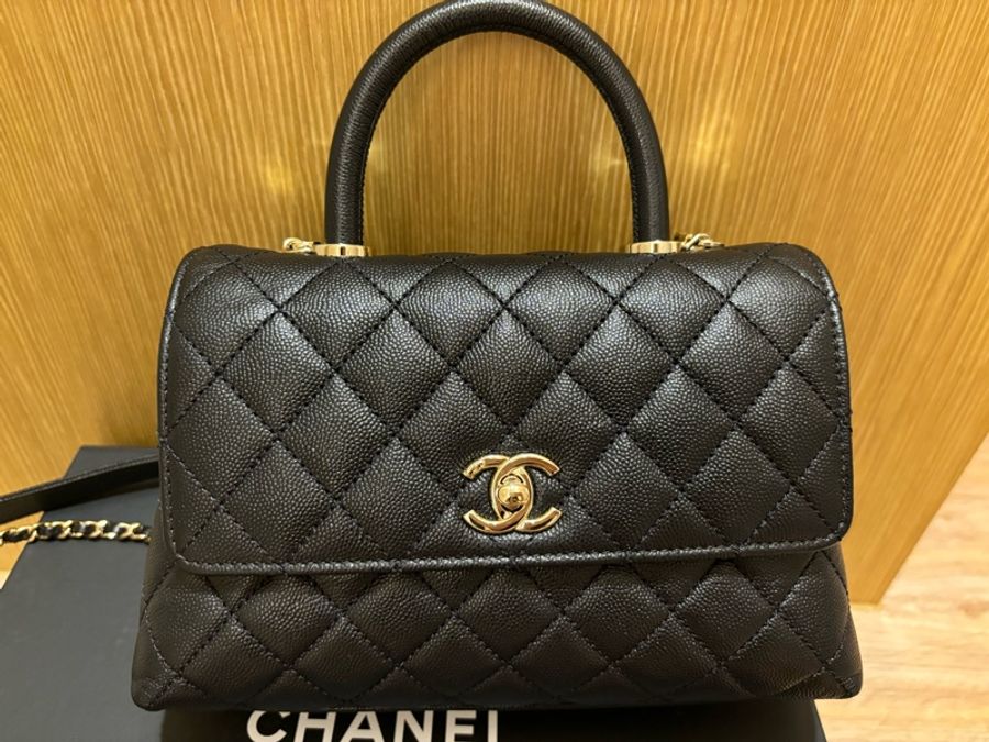 Chanel coco handle 24 荔枝牛皮黑色 (晶片)含絲巾價-1