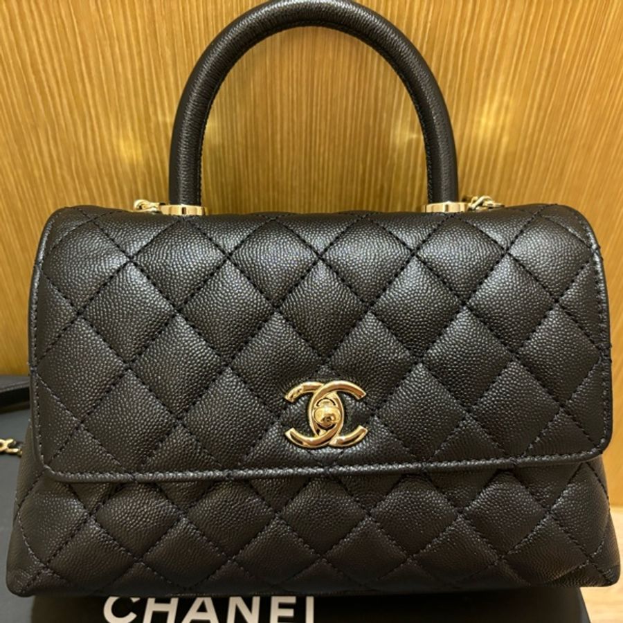 Chanel coco handle 24 荔枝牛皮黑色 (晶片)含絲巾價-5