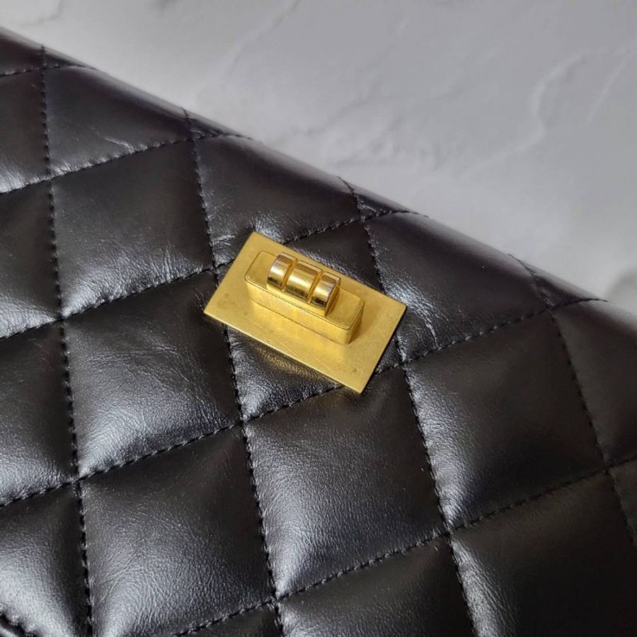 Chanel 香奈兒 2.55黑金口蓋 揉製牛皮長夾-7