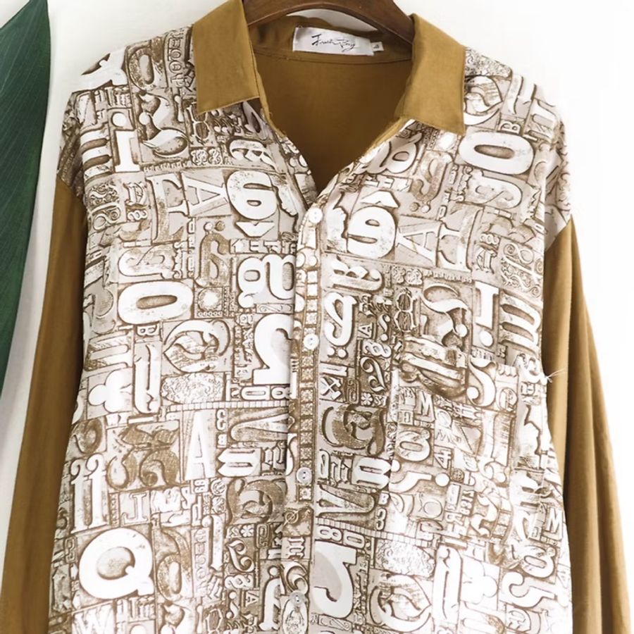 土黃神秘羅馬隱密數字 古董襯衫罩衫上衣 shirt oversize vintage-1