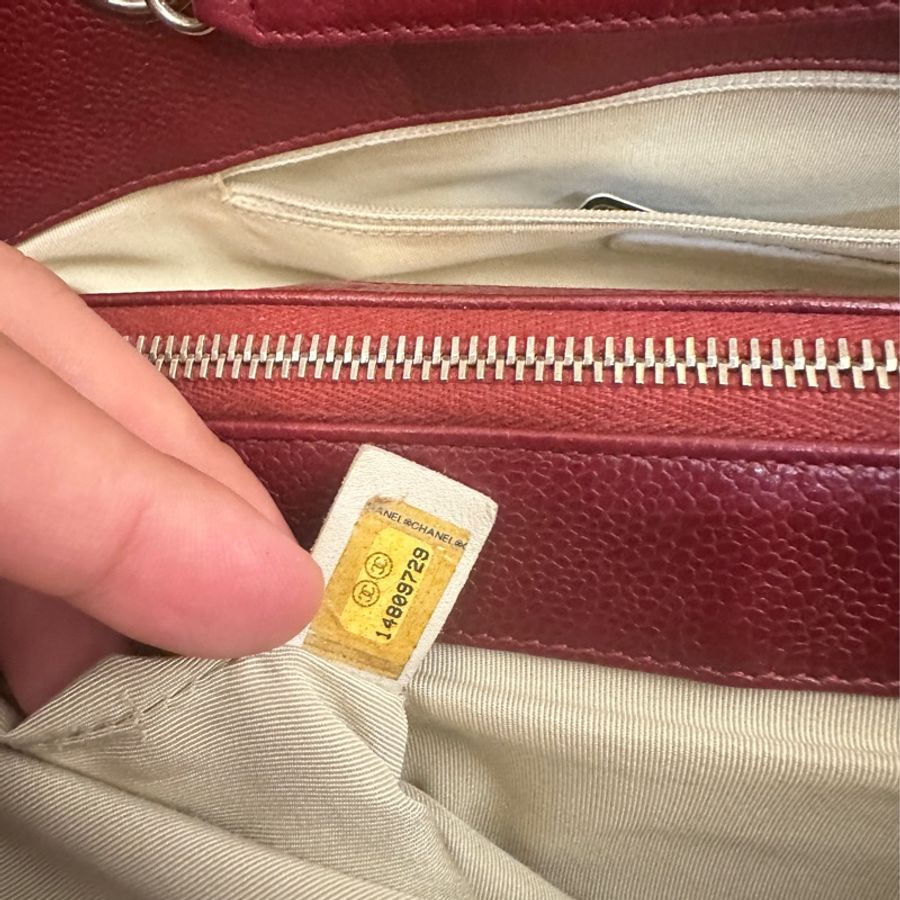 CHANEL 酒紅荔枝雙層銀聯肩背包-11