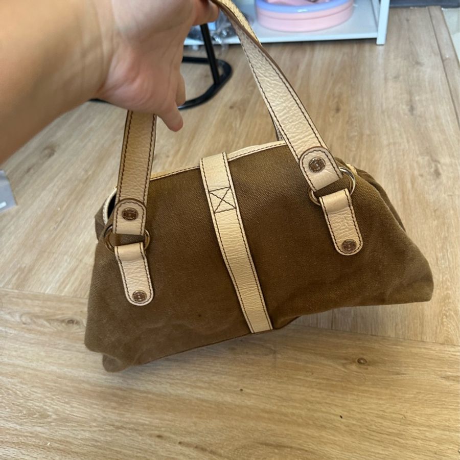 Celine凱旋門流蘇皮革拼帆布肩背帶-2
