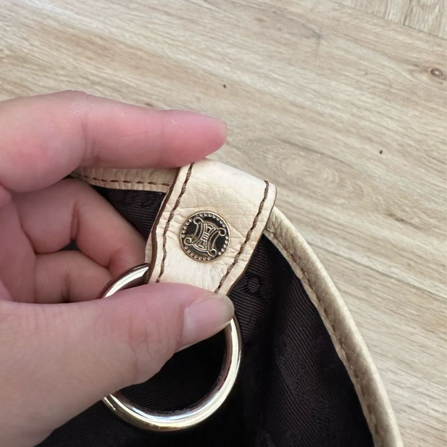 Celine凱旋門流蘇皮革拼帆布肩背帶-8