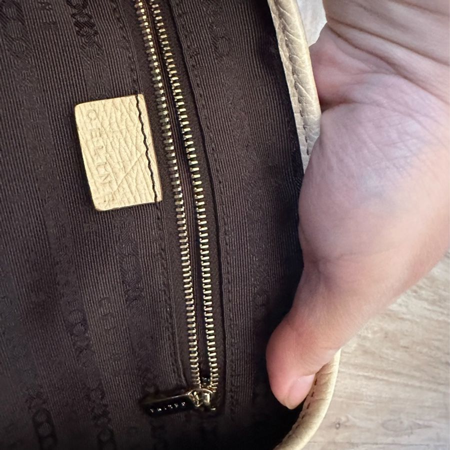 Celine凱旋門流蘇皮革拼帆布肩背帶-16