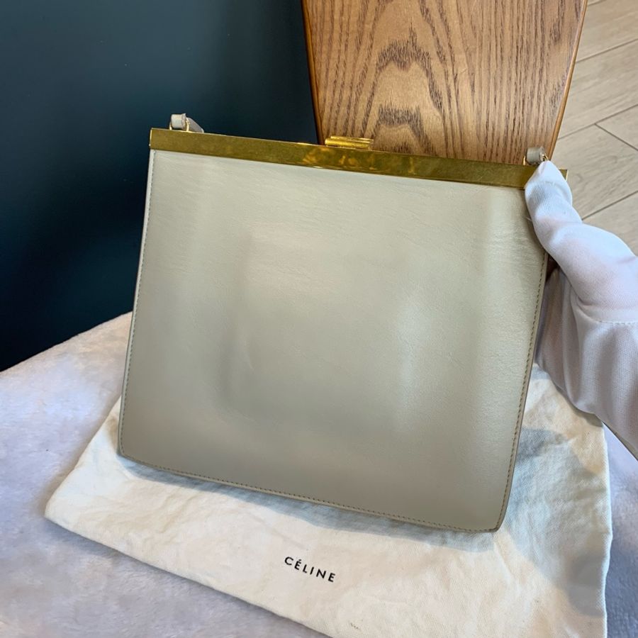 CELINE MINI CLASP 小牛皮開釦斜背包 （灰色）-3
