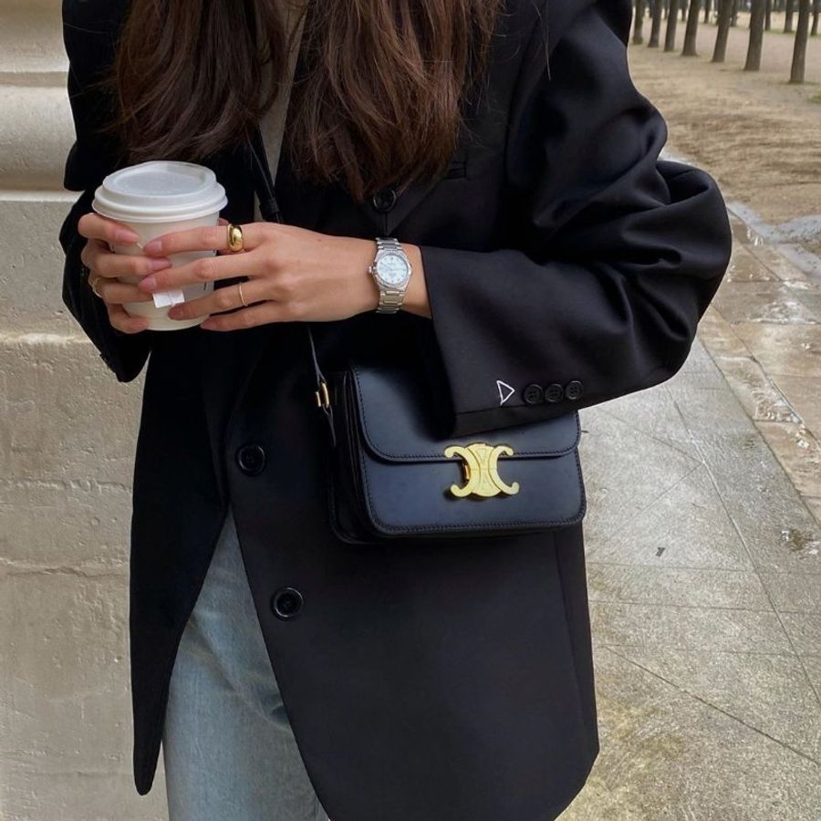 🎉新品好折扣✨Celine 188423 Teen Triomphe 小款凱旋門包 黑色-9