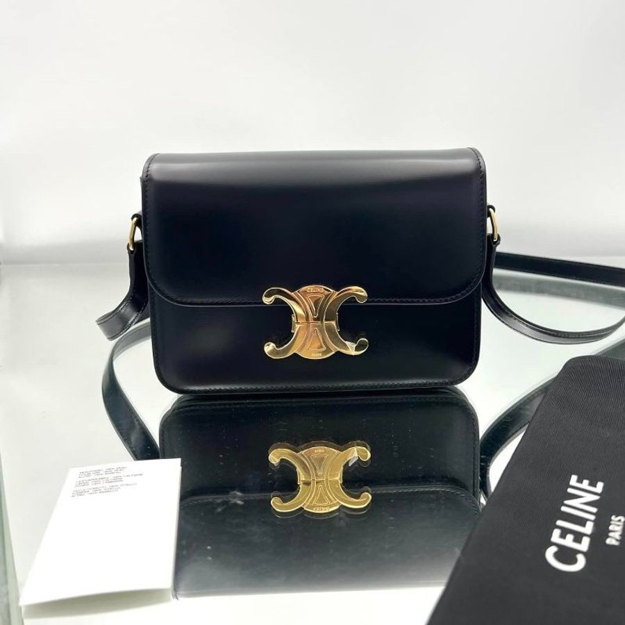 🎉新品好折扣✨Celine 188423 Teen Triomphe 小款凱旋門包 黑色-15