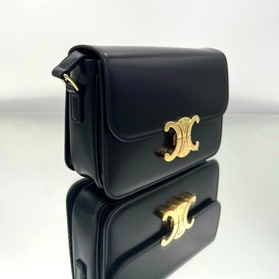 🎉新品好折扣✨Celine 188423 Teen Triomphe 小款凱旋門包 黑色-16