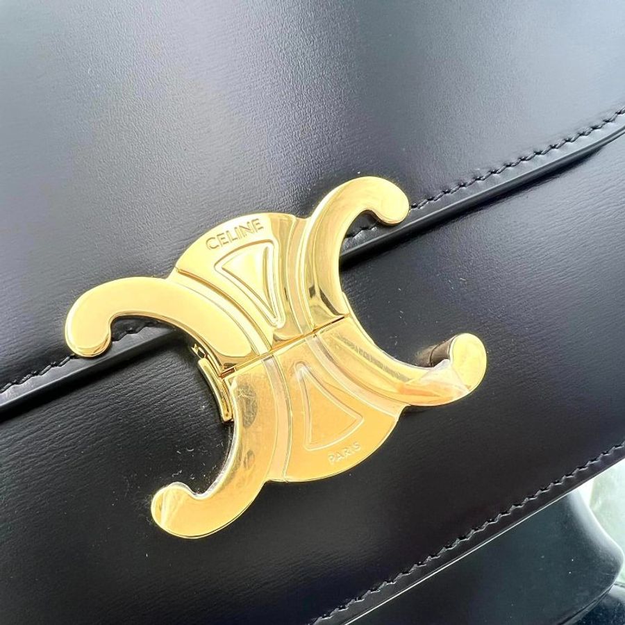 🎉新品好折扣✨Celine 188423 Teen Triomphe 小款凱旋門包 黑色-18