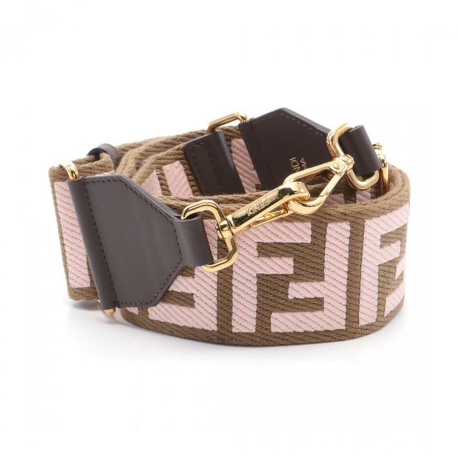 【日本直送】 FENDI FENDI FFLogo 肩帶 帆布 真皮 棕灰色 淺粉紅色 深棕色-0