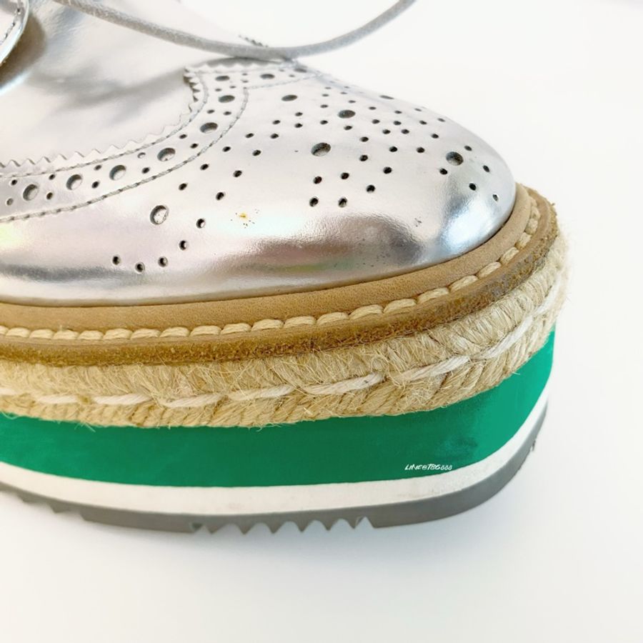 Prada Micro Sole Metallic Silver Espadrille 皮鞋 訂製款牛津鞋-5