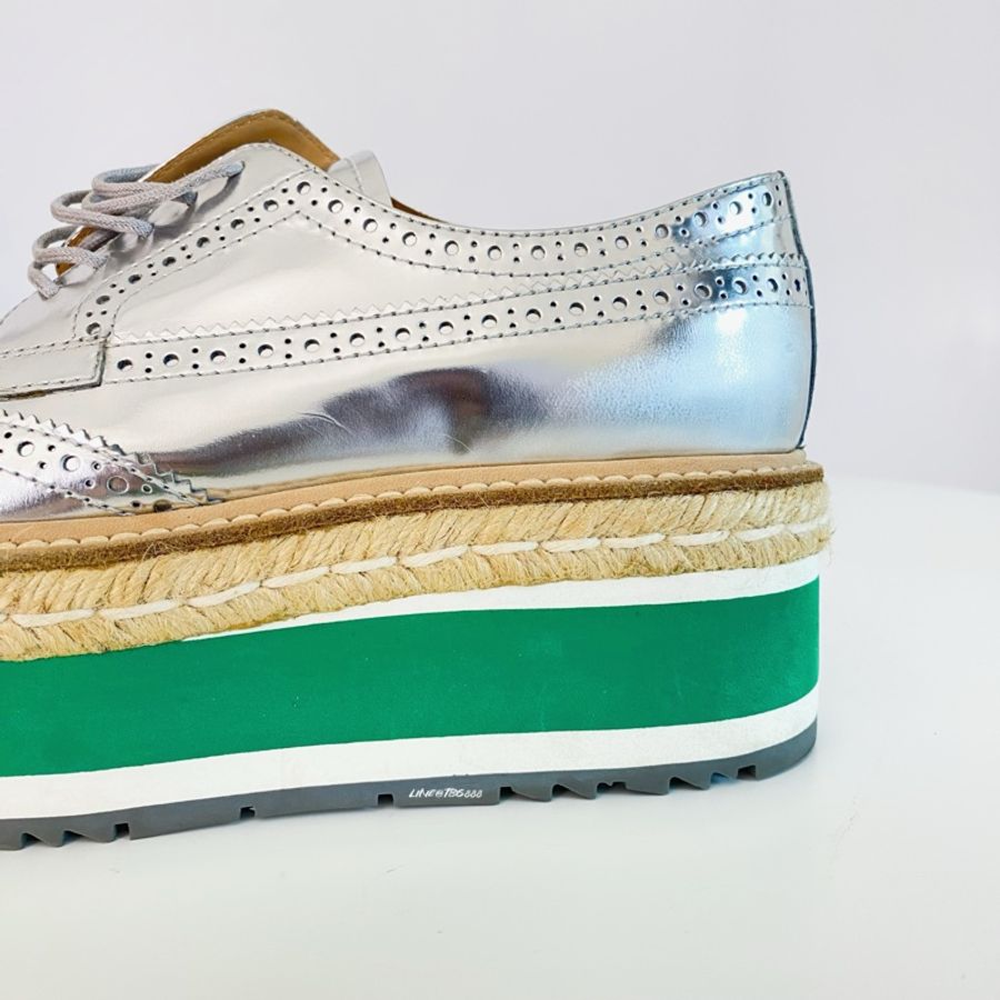 Prada Micro Sole Metallic Silver Espadrille 皮鞋 訂製款牛津鞋-12