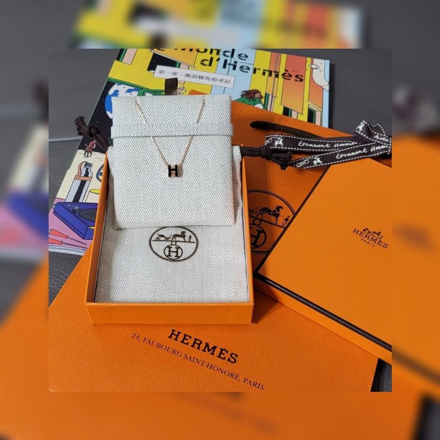 Hermes 愛馬仕 Mini pop H項鍊 黑色玫瑰金琺瑯-0
