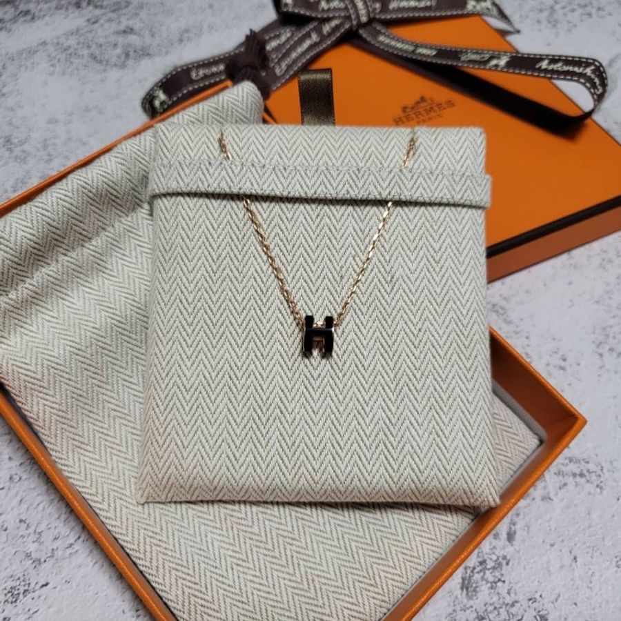 Hermes 愛馬仕 Mini pop H項鍊 黑色玫瑰金琺瑯-5