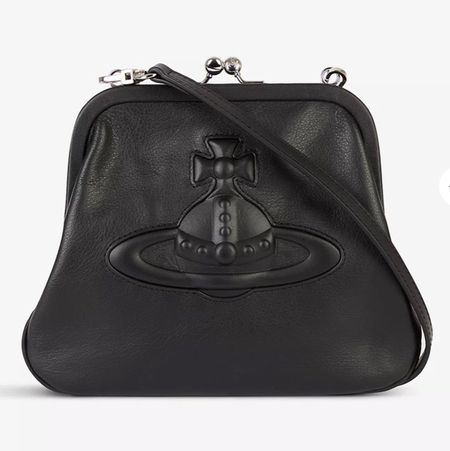 黑色Vivienne Westwood Chelsea logo-embossed leather clutch bag牛皮大土星手 提袋單肩袋餃子袋腋下袋-2