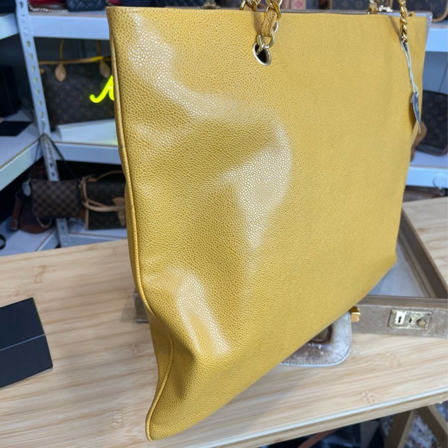 Chanel vintage 金黃色大款托特雙鍊包/畫板包💛個性包款-6